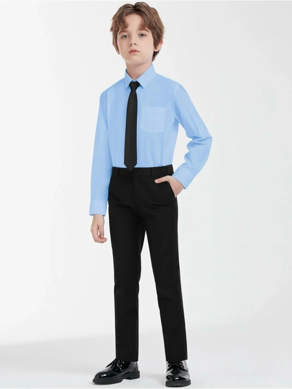 Classic Kids Light Blue Dress Shirt with Black Tie